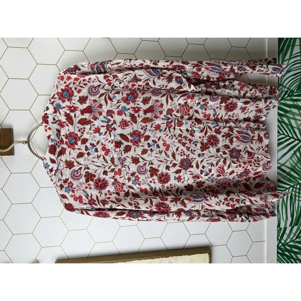 Dear John Red & White Malia V-Neck Floral Lightweight Blouse - Size - Medium - Picture 3 of 6